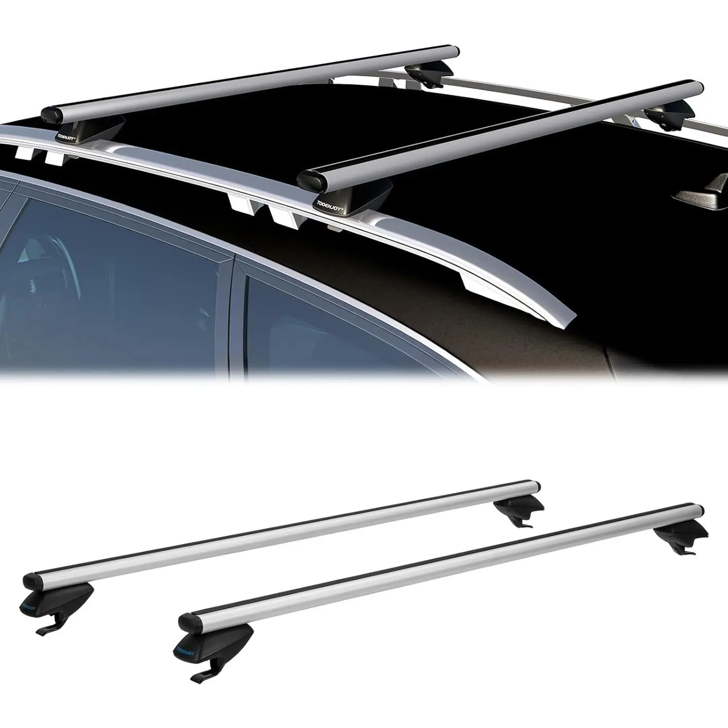 Inch  Roof Rack  Bars for Raised Side Rails, Adjustable Cargo Bars, Hold 165 LBS,
