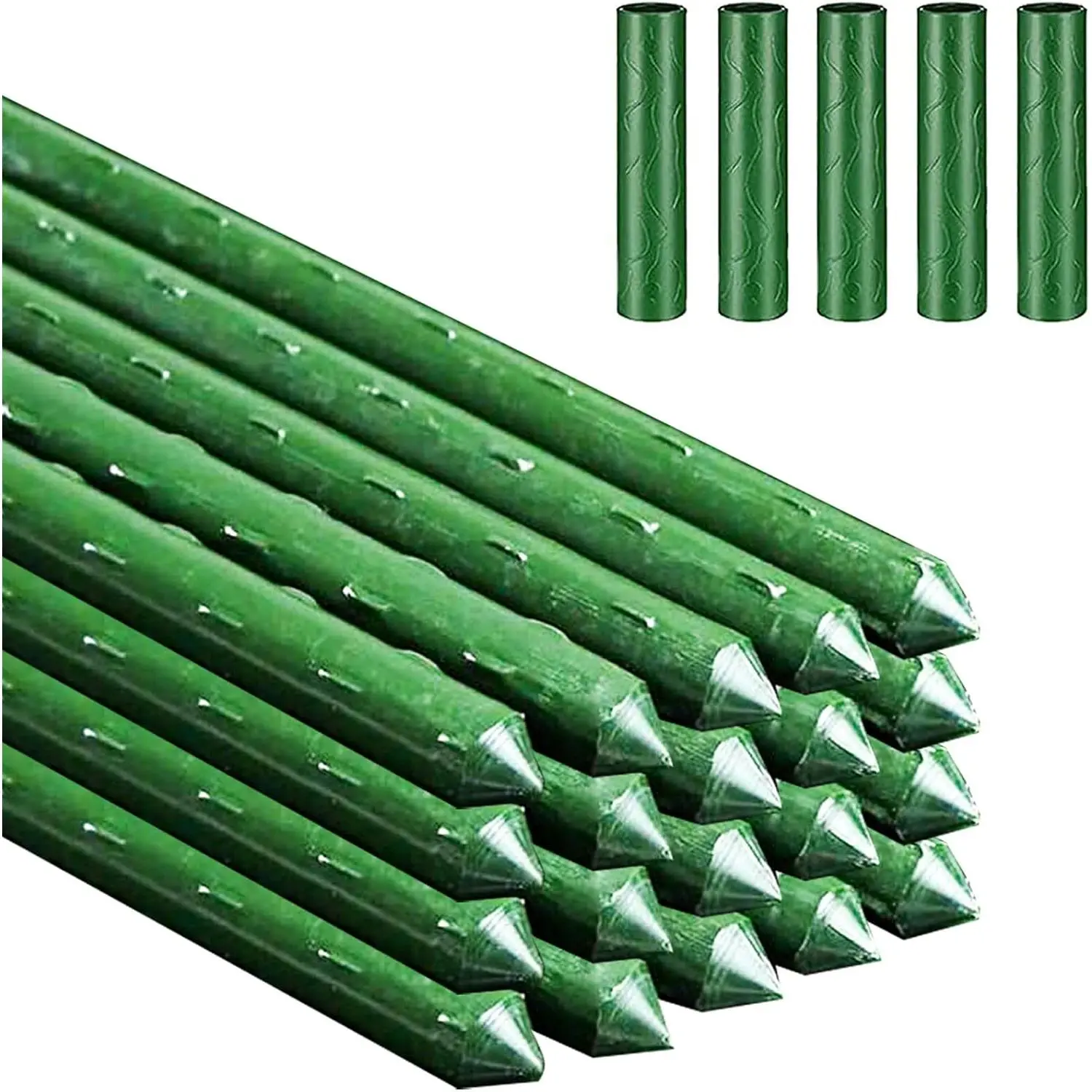 Garden Stakes, Sturdy  Support Sticks - 20 count Plastic Coated Steel Core Stakes with 5 count Connector for Climbing , Beans & Shrubs (16.1 Inch Length)