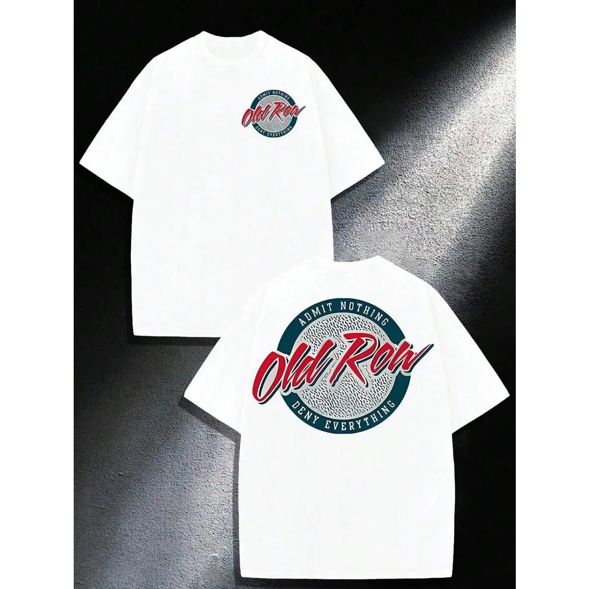 Old Row Red & Blue Tee - Classic Emblem Print, 220g Cotton Loose Fit Shirt