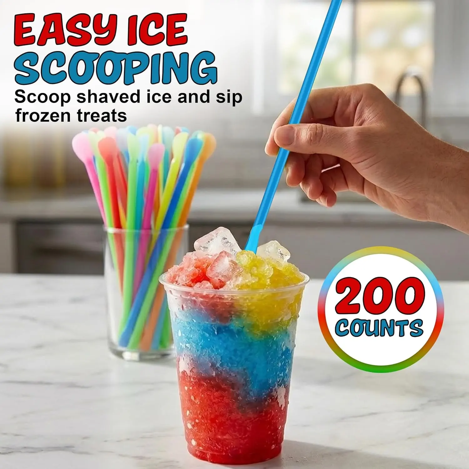 200 Pcs Slushie Straws, Neon-Colored Spoon-Shaped Straws, Colorful Plastic Spoon-Shaped Straws, for Beverages, Bar Parties, Weddings, Kitchen Use, Cocktail Accessories, Drinking Straws, Colorful Long Milkshake Straws, Tableware Accessories.