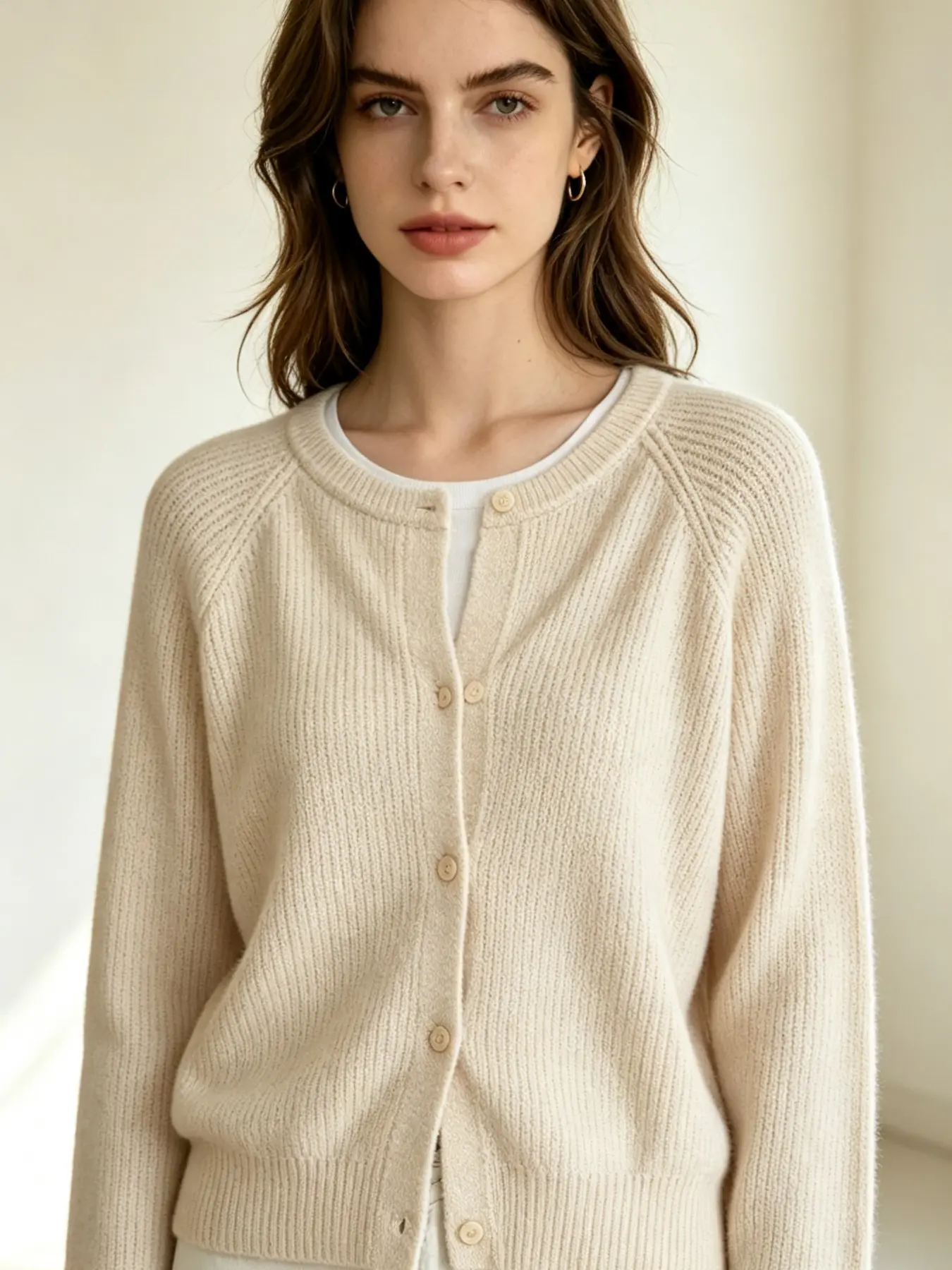 Cream Color Knit Cardigan, Soft Plaid Single Button Sweater, Versatile Layering Piece, Casual Office Wear, Perfect for Daily Use