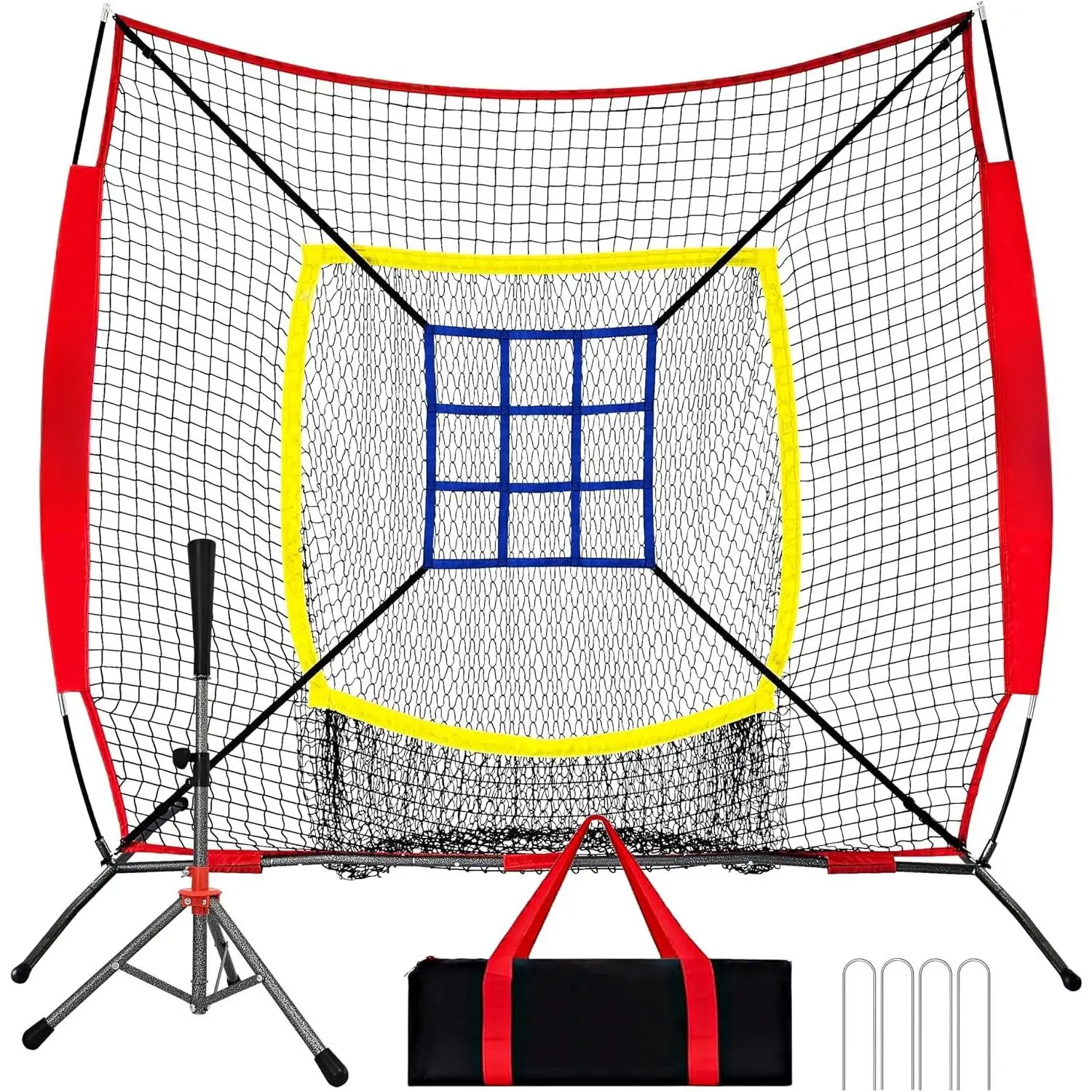 Baseball Net,7x7ft Baseball Practice Net with Tee and Target, Large Pocket  net for Hitting/Batting/Pitching/Throwing,Scratch Resistant Base, Versatile Use for  Levels
