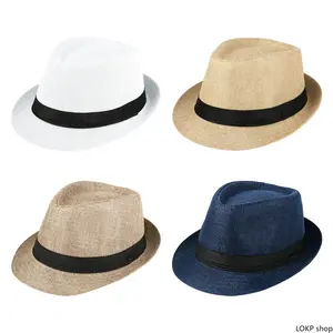 Breathable Linen Fedora Hats for Men Women Lightweight Panama Sun Hat with Black Ribbon Band for Summer Outdoor summerwins,summerwins
