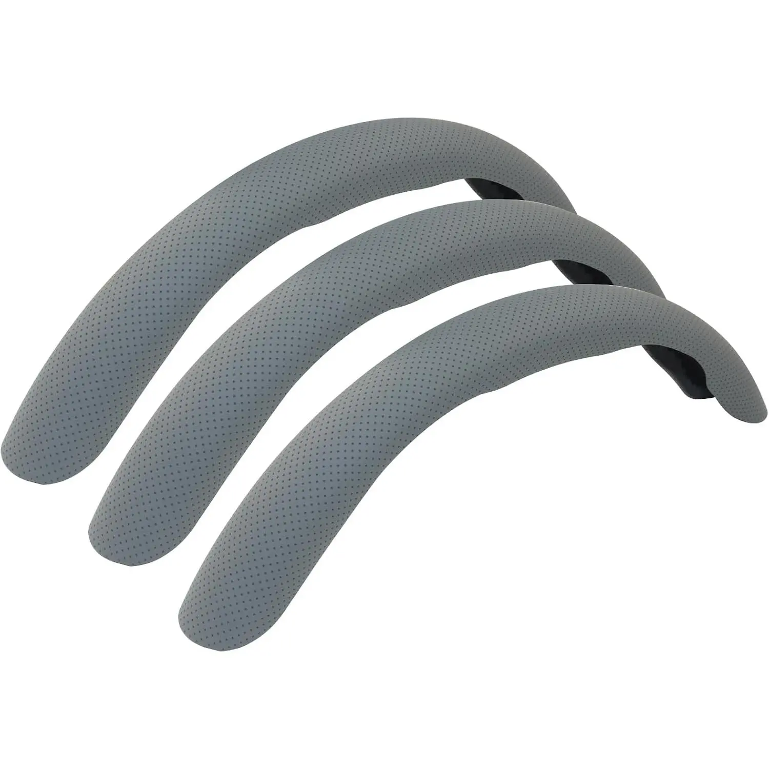 Nappa Leather Steering Wheel Cover, 15-Inch Grey Anti-Slip Snap Fit with Breathable Holes, Segmented Wrap for Long Drives, 3-Count Car Interior Accessory