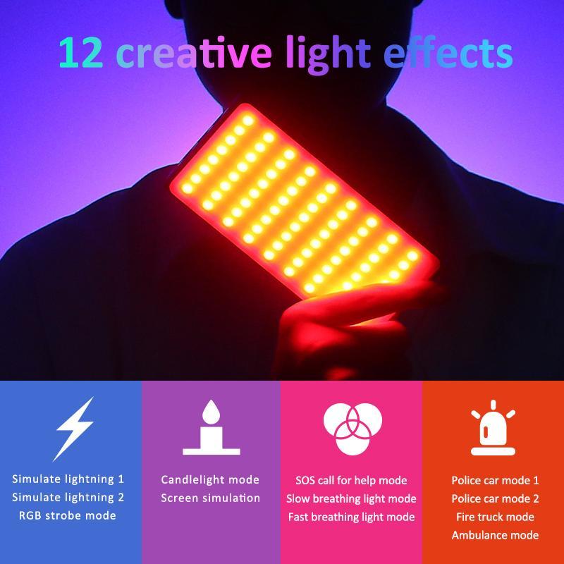 Metallic LED Selfie Light, Portable RGB Video Light, Camera Fill Light, Rechargeable Dimmable Clip-On Panel Lamp for iPhone and Smartphones, Selfie Accessory