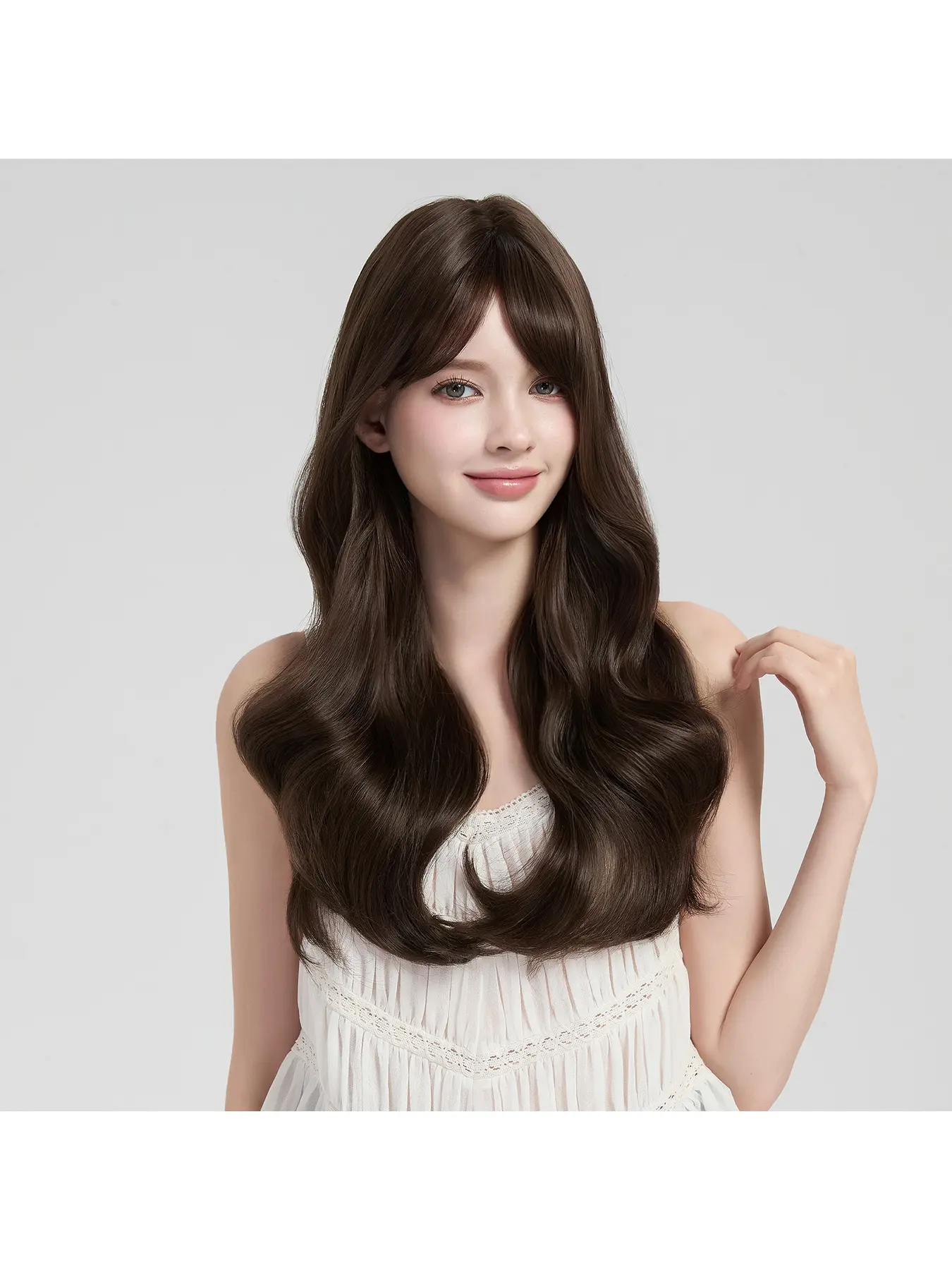 Black Full Lace Wig with Middle Part Long Wavy Cloud Curls Soft Transparent Airy Hairpiece for Gentle Lush Fashionable Casual Daily Look