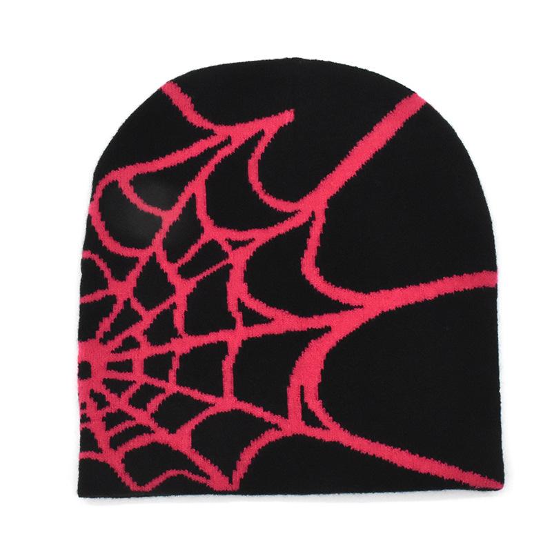 Dark Punk Streetwear Knit Beanie for Men Women, Spider Web Jacquard Design, Y2K Unisex Fall Winter Outdoor Cycling Hat, Warm Thermal Skull Cap for Urban Hip Hop Style