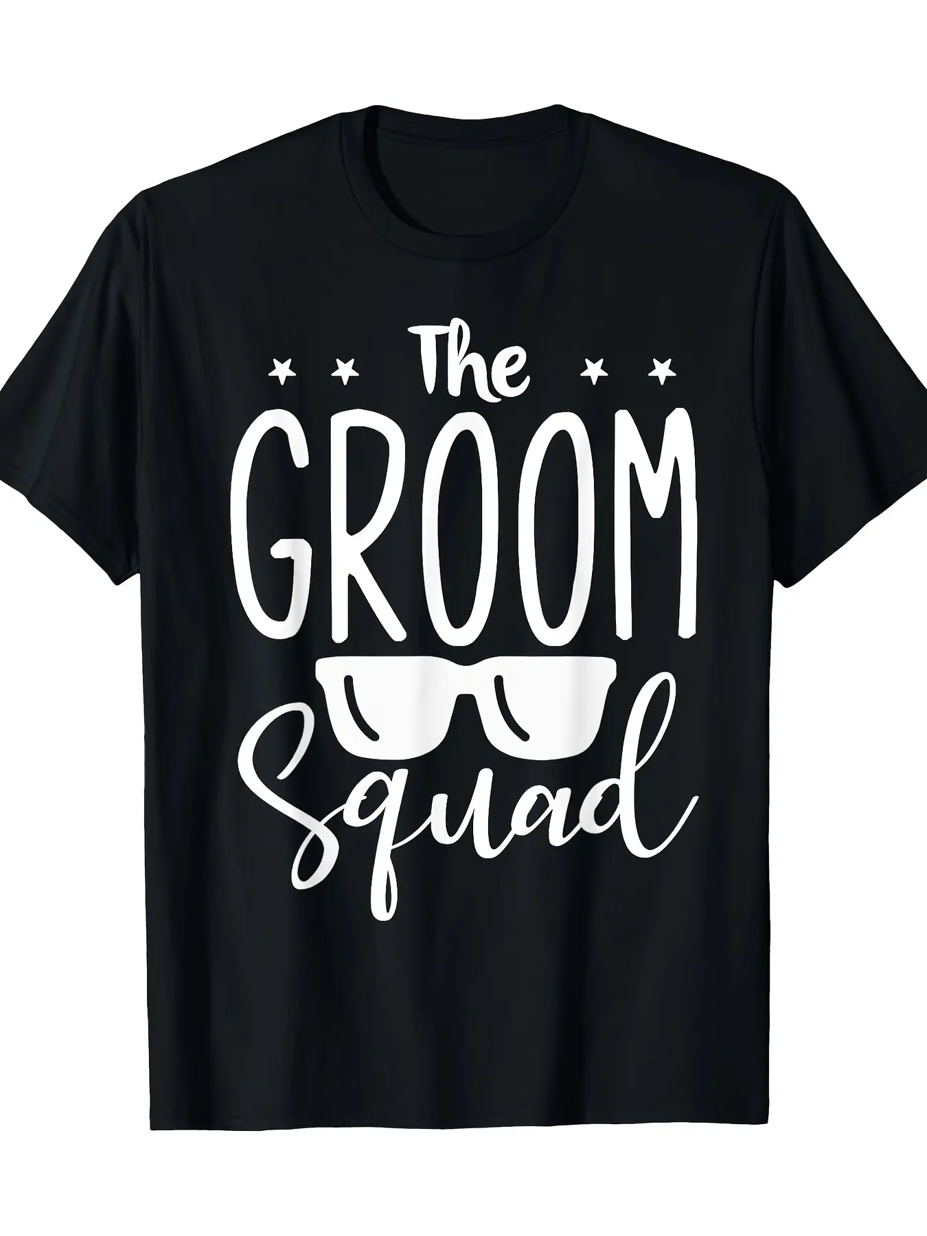 Men's "Groom Squad" T-Shirt - Star Print Casual Black T-Shirt for Wedding Party, Machine Washable, Bride and Groom T-Shirt