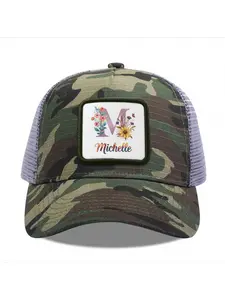 Letter M with Flowers and Michelle Name Camouflage Mesh Baseball Cap for Men & Women - Adjustable Snapback Trucker Hat, Breathable Back for Hiking, Fishing, Camping, Golf & Casual Outdoor Attire Camouflage Random