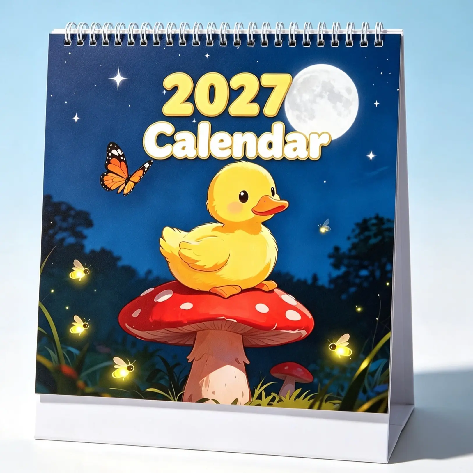 Cute Duck Mushroom Calendar 2027, Dreamy Night Scene Decoration, Adorable Design, Perfect for Home Decor, Unique Wall Hanging