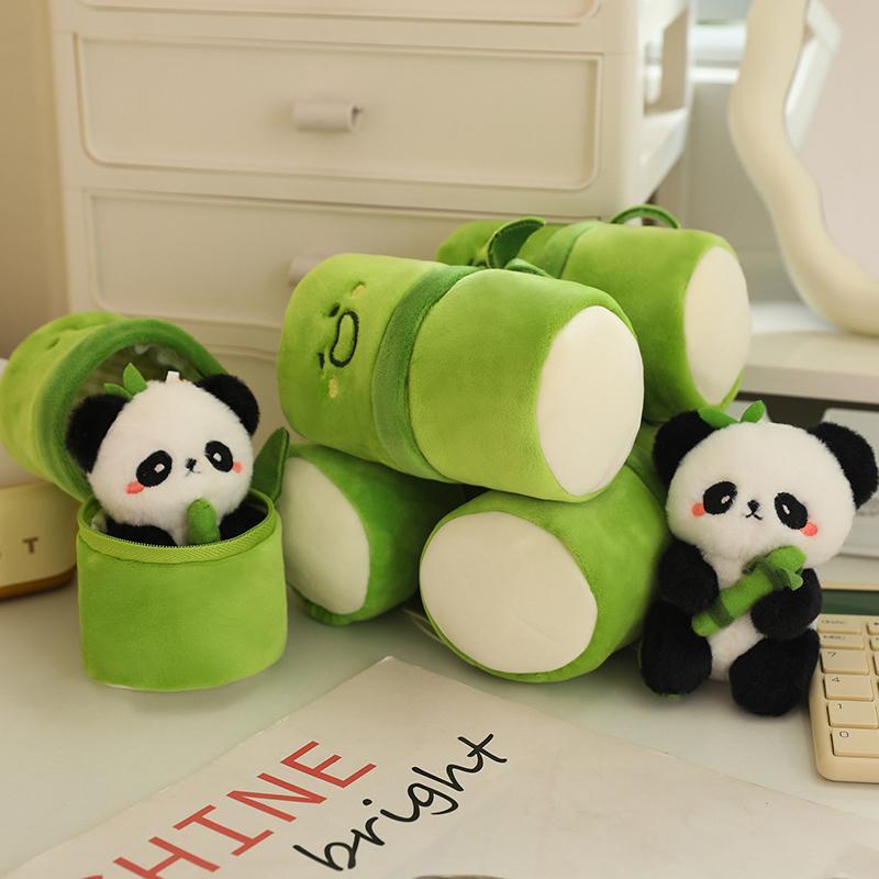 Cute Panda Design Plush Toy, Kawaii Stuffed Animals, 1 Count Panda Plush Toy with Bamboo Tube, Stuffed Animals Birthday Gift, Home Decor Ornament