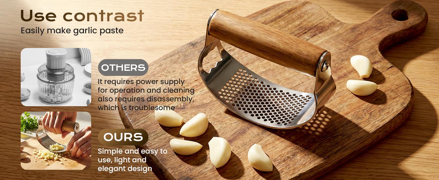Upgraded Garlic Press Rocker, Manual Garlic Presser with Peeler, Wide Handle Garlic Chopper Grinder for Home Kitchen Gadgets Tools (1PC)
