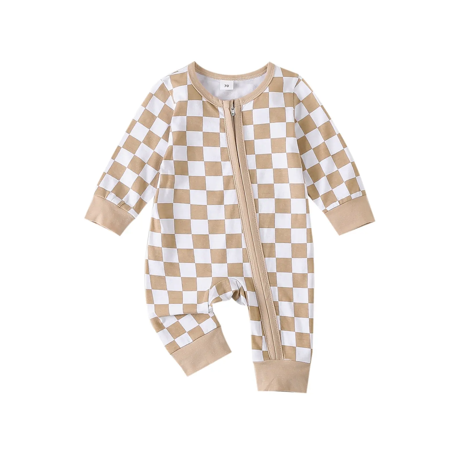 Newborn Boy Girl Outfits Checkered Jumpsuit Long Sleeve Zipper Romper Plaid Bodysuit Fall Winter Outfit 0-12 Months