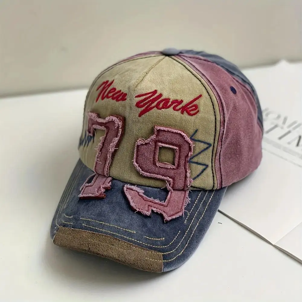 Vintage Washed Baseball Cap and Dad Cap for Couples, Distressed Outdoor Accessory with Curved Brim and Letter Embroidery for Camping, Outdoor Activities, and Daily Wear