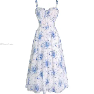 Scarlet Darkness Summer Dresses for Women 2026 Floral Corset Dress Long Milkmaid Dress with PocketH5ClosetCrush