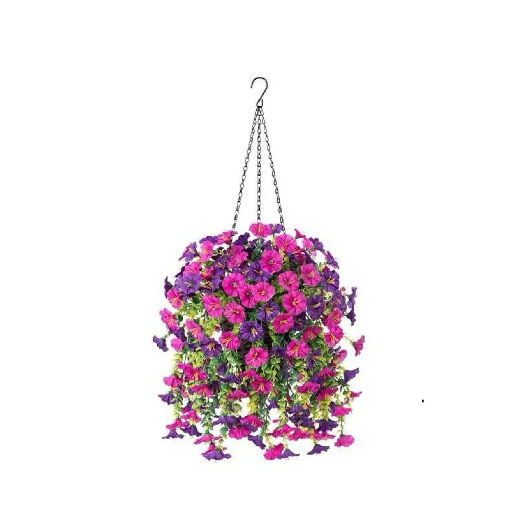 Outdoor Artificial Hanging Morning Glory Basket, Decorative Fake Flowers for Courtyard, Balcony and Garden