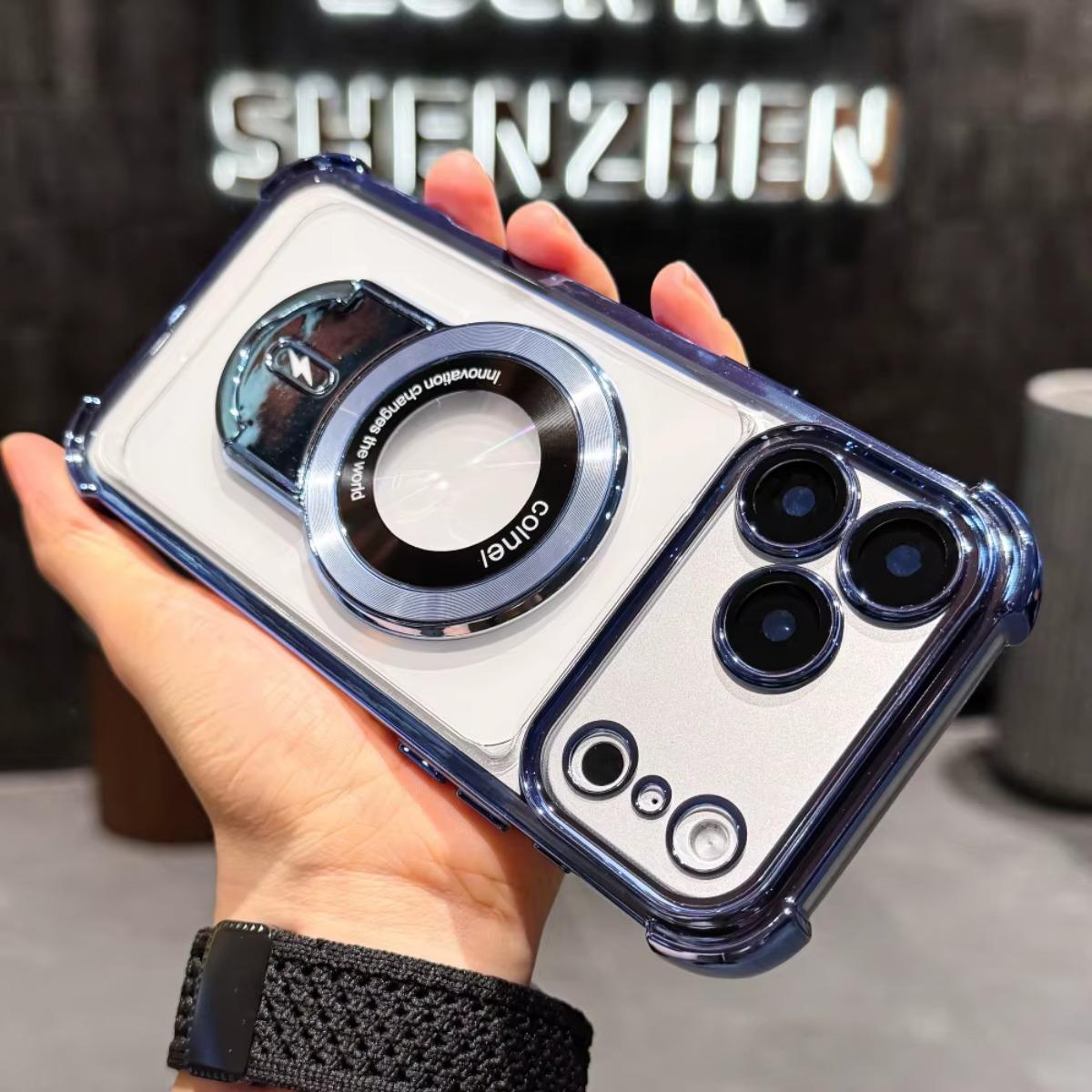 Plating Shockproof Magnetic Pulling Bracket Case For iPhone 17 16 15 14 Plus 13 Pro Max Air Clear Bumper Cover shockproof slim case