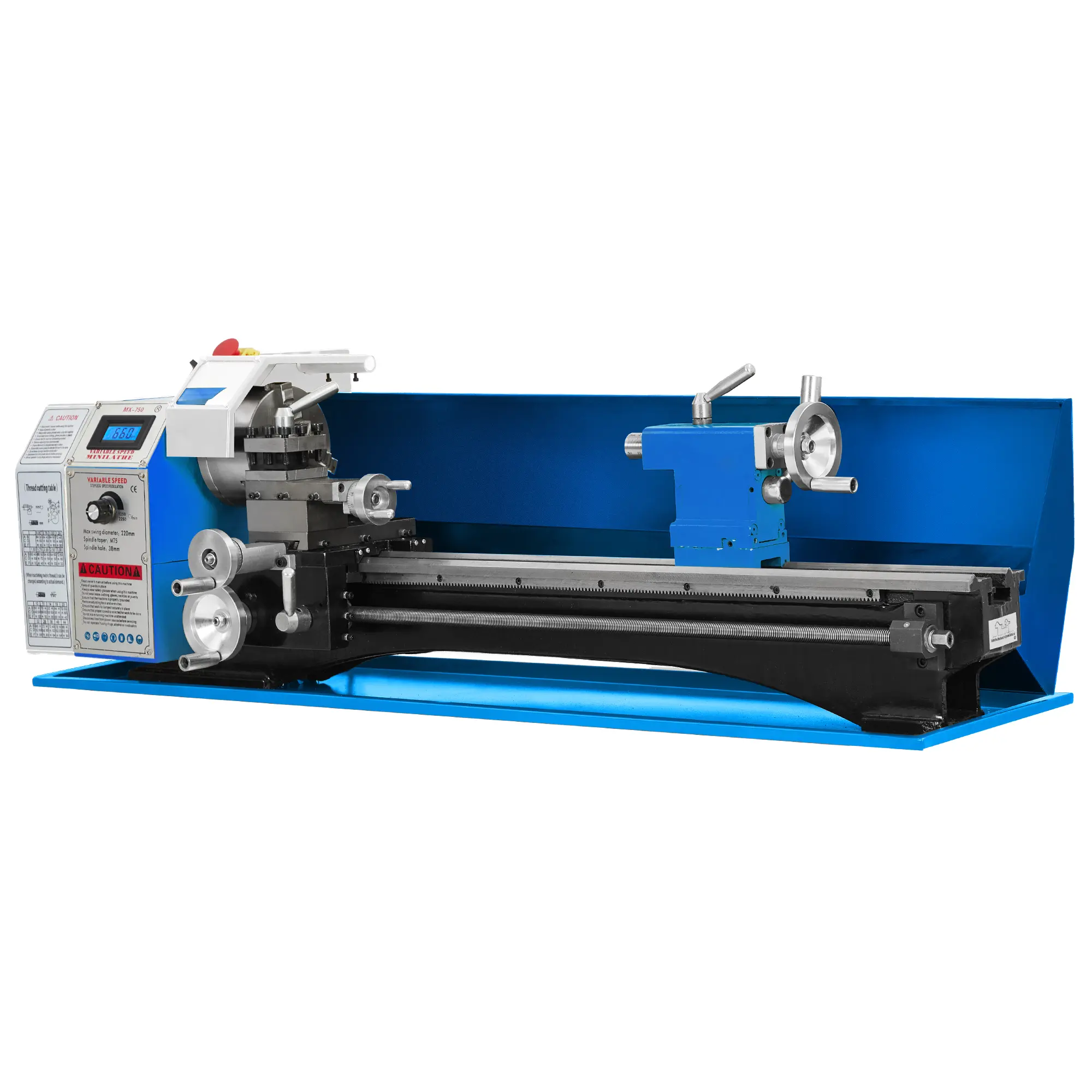 High-Precision Mini Metal Lathe 7" x 12" / 9" x 24" - 550W/1100W Motor - Adjustable Speed - 3-Jaw Chuck - Metal Gears - Benchtop Machine - Includes Tool Box