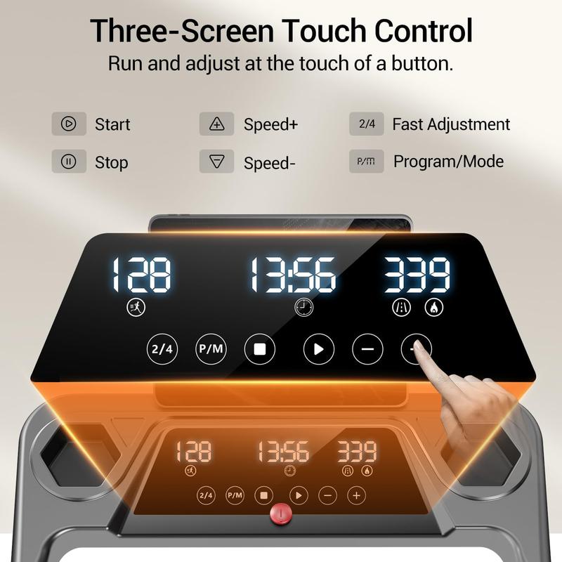 12% Incline Treadmill with Handle, 3-in-1 Portable Treadmills for Home and Office, Foldable Treadmills with 300 Lbs Weight Capacity, 3.0HP Quiet Walking Pad Treadmill, Three Touch Screen