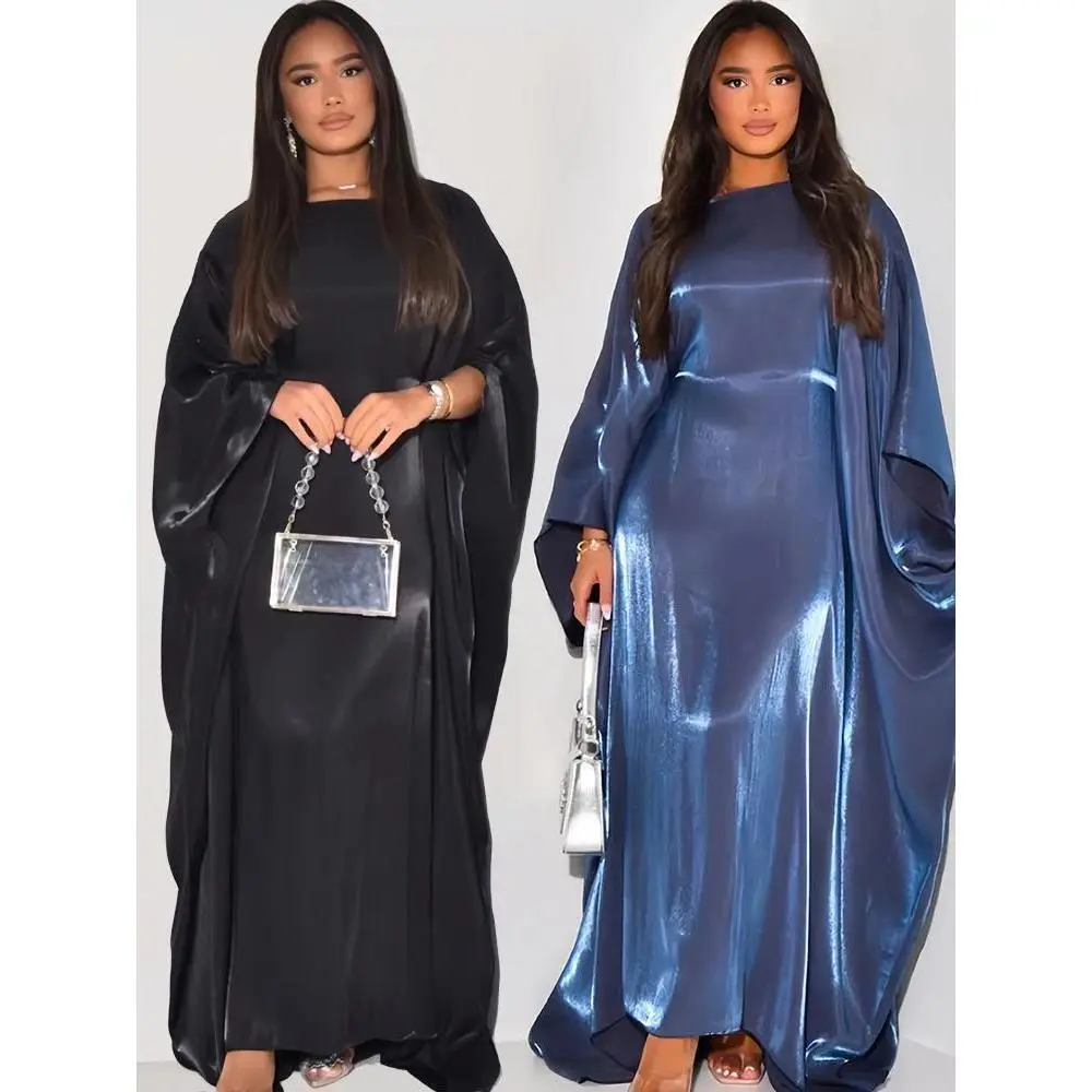 Batwing Butterfly Sleeve Satin Khimar Abaya Dubai Muslim Maxi Dress Kaftan Abayas For Women Kebaya Caftan Robe Femme Vestidos
