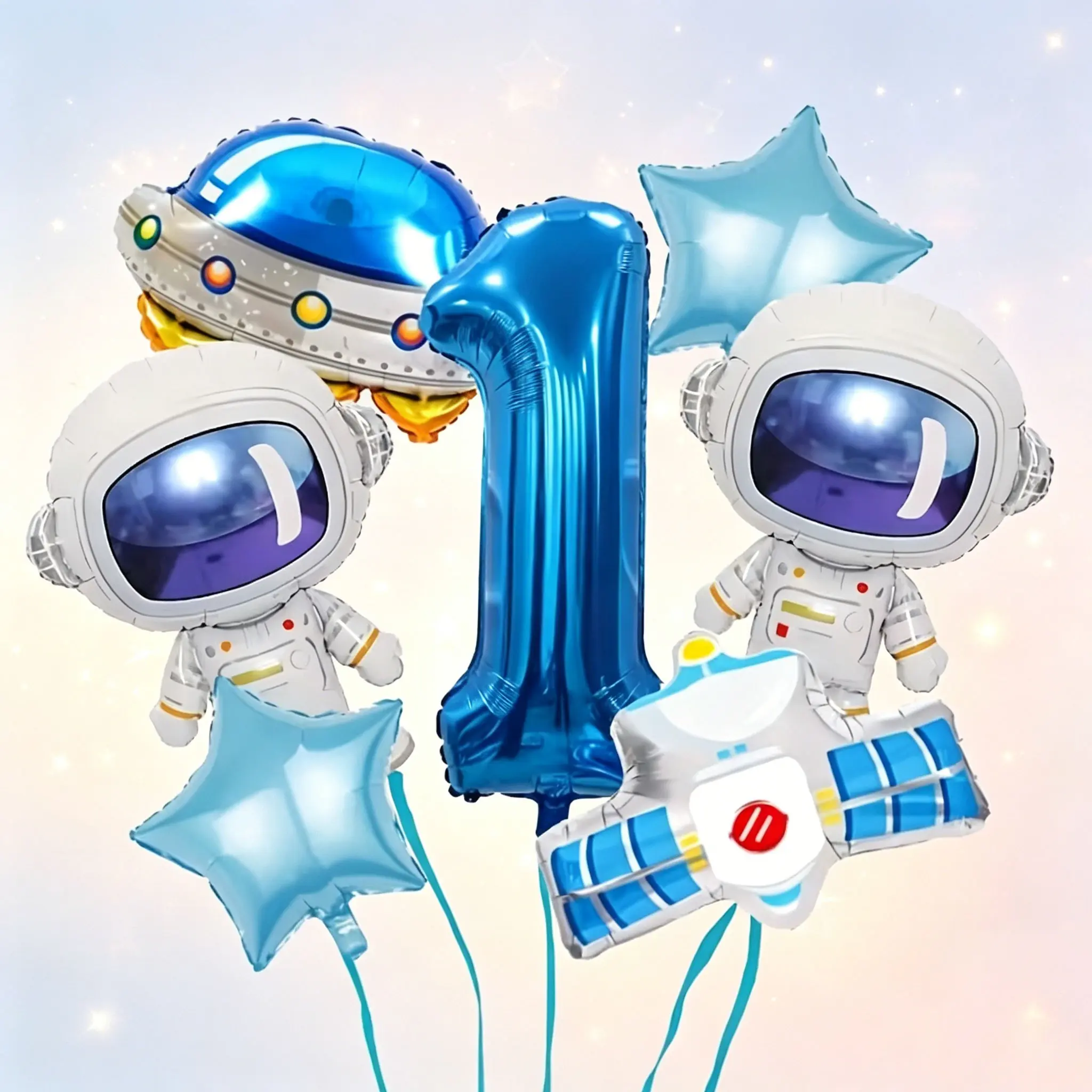 9-Piece Space Astronaut Balloon Set, 32-Inch Blue Number Aluminum Foil Balloons, Party Decor, Science Activity, Festival Decoration
