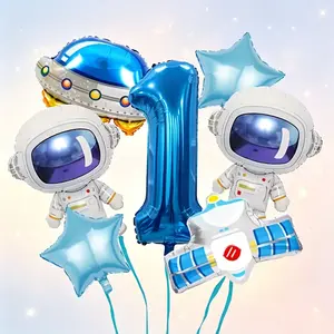 9-Piece Space Astronaut Balloon Set, 32-Inch Blue Number Aluminum Foil Balloons, Party Decor, Science Activity, Festival Decoration