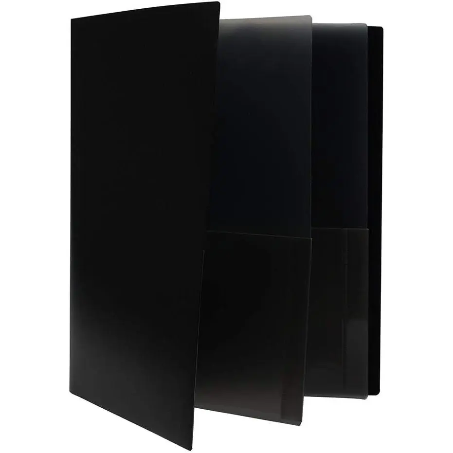 Heavy Duty Plastic Multi Pocket Folders - 6 Pocket Organizer - Black - 2/Pack