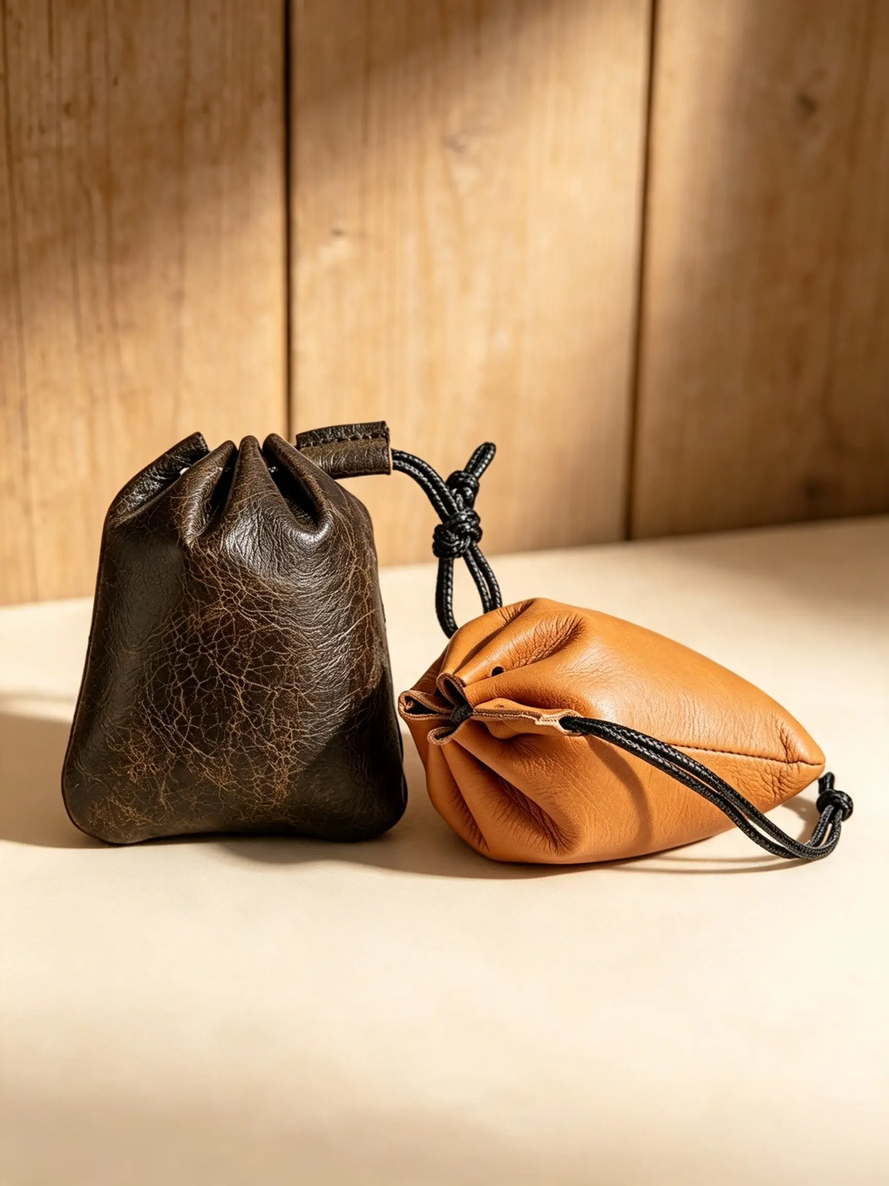 Minimalist Vintage Leather Coin Purse, Drawstring Closure Design, Fits Coins, Earphones, Lipstick, Unisex, Essential for Commuting