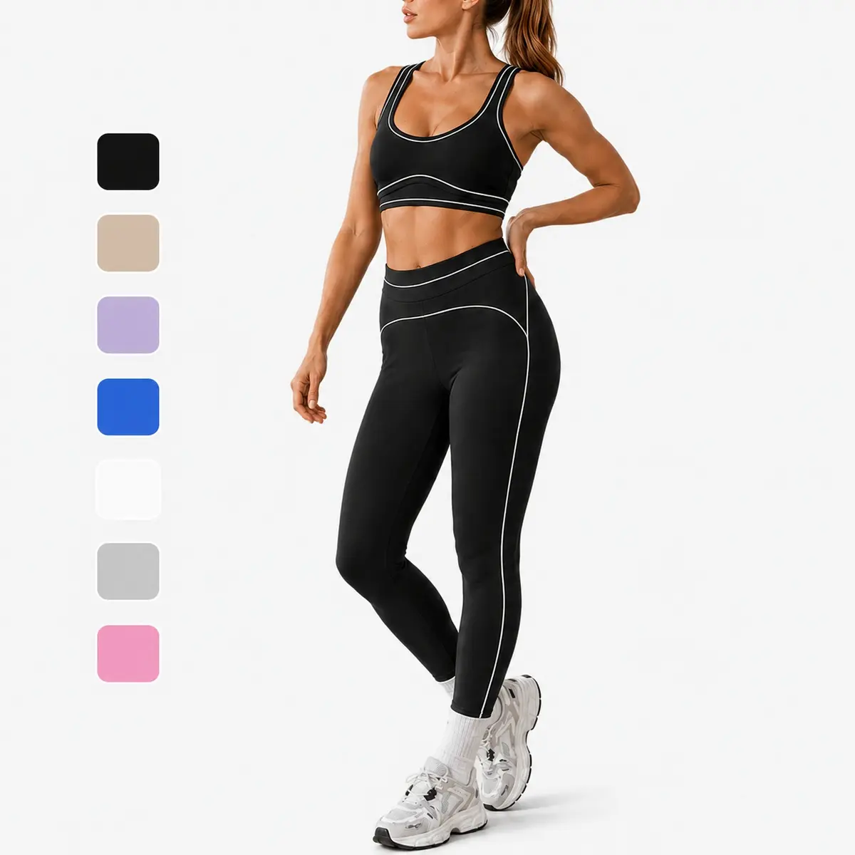 Women 2‑Piece Fitness Outfit Modern Minimalist Style, Stretchy Comfort Fabric, Slim‑Fit Leggings with Shock‑Absorbing Sports Bra for Gym Yoga Daily Wear
