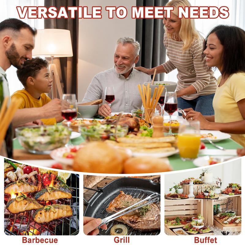 2PCS Stainless Steel Korean BBQ Grill Tongs Heavy Duty Rust Resistant with Ergonomic Handles for Steak Salad Vegetables Portable Cooking Tool for Indoor Outdoor Home Camping and Picnics Durable Kitchenware with Sleek Metallic Finish