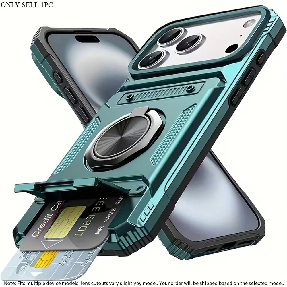 Phone Case - Heavy Duty Shockproof Hard Phone Case With Dual Card Slots & 360° Rotatable Kickstand, Anti-Scratch Anti-Slip Premium Business Style Cover for iPhone 17 Pro Max 17 Pro 17 Air 16 Plus 16 Pro Max 15 Pro Max 15 Pro 14 Pro Max 14 Pro 13 Pro Max