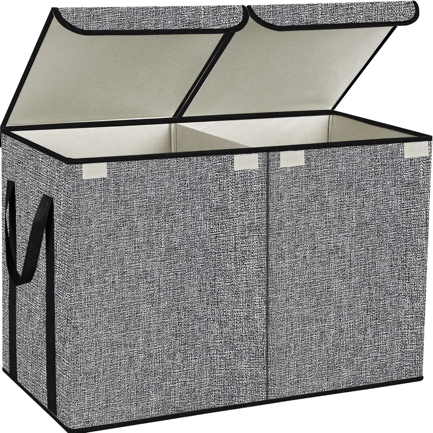 Large Kids Toy Box Chest Storage Organizer with Double Flip-Top Lid - Collapsible Sturdy Toy Storage Bins with Big Handles for Nursery, Playroom, Grey, 26.8"x13.8"x16"