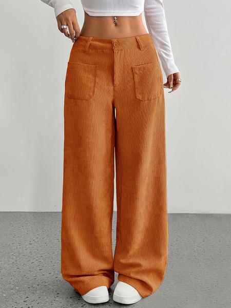 Women's High Waist Corduroy Wide Leg Pants, Casual Street Trousers, Casual Fall Winter Long Trousers with Pockets, Ladies Fashionable Relaxed Fit Bottoms