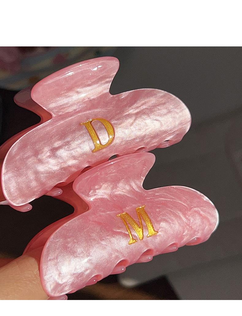 Pink Iridescent Gold Foil Initial Letter Hair ClawClips | Large Acrylic Half Moon Claw Clip for Thick Hair | Hair Claw for Updo Hairstyle #clawclips#
