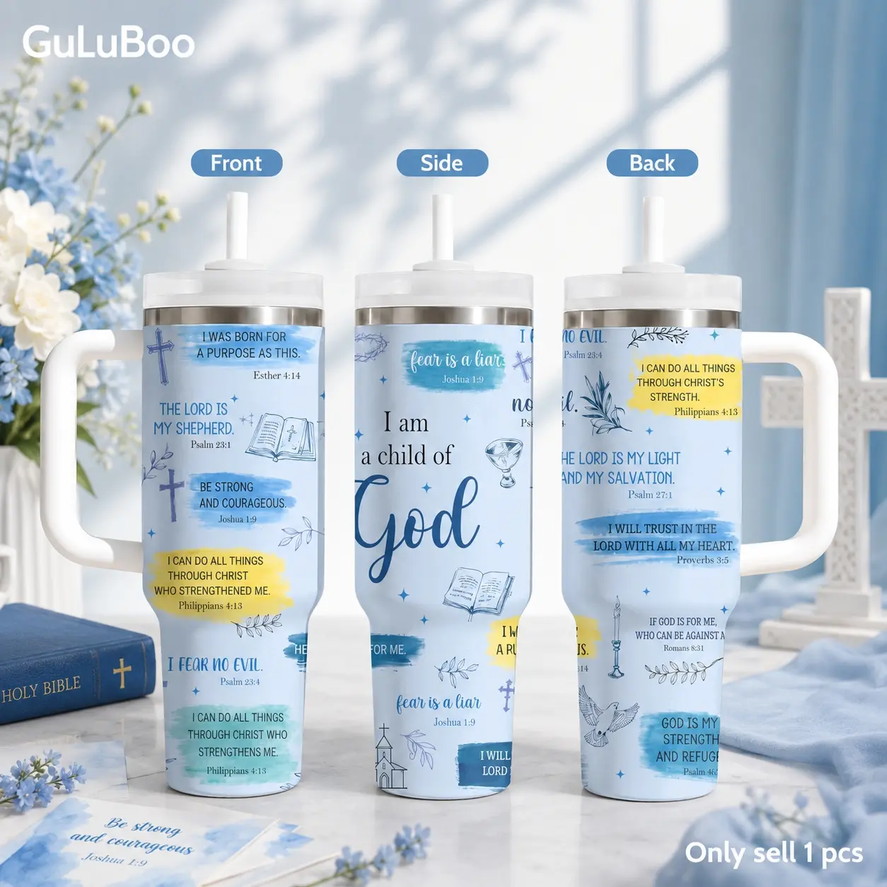 Biblical Faith Affirmations Vacuum Flasks 40oz Stainless Steel Cold Beverage Tumbler with Handle & Straw – Vacuum Insulated Travel Mug, Keeps Drinks Cold Up to 24H, Leak-Resistant Cup for Iced Coffee, Water, Gym, Office & Travel