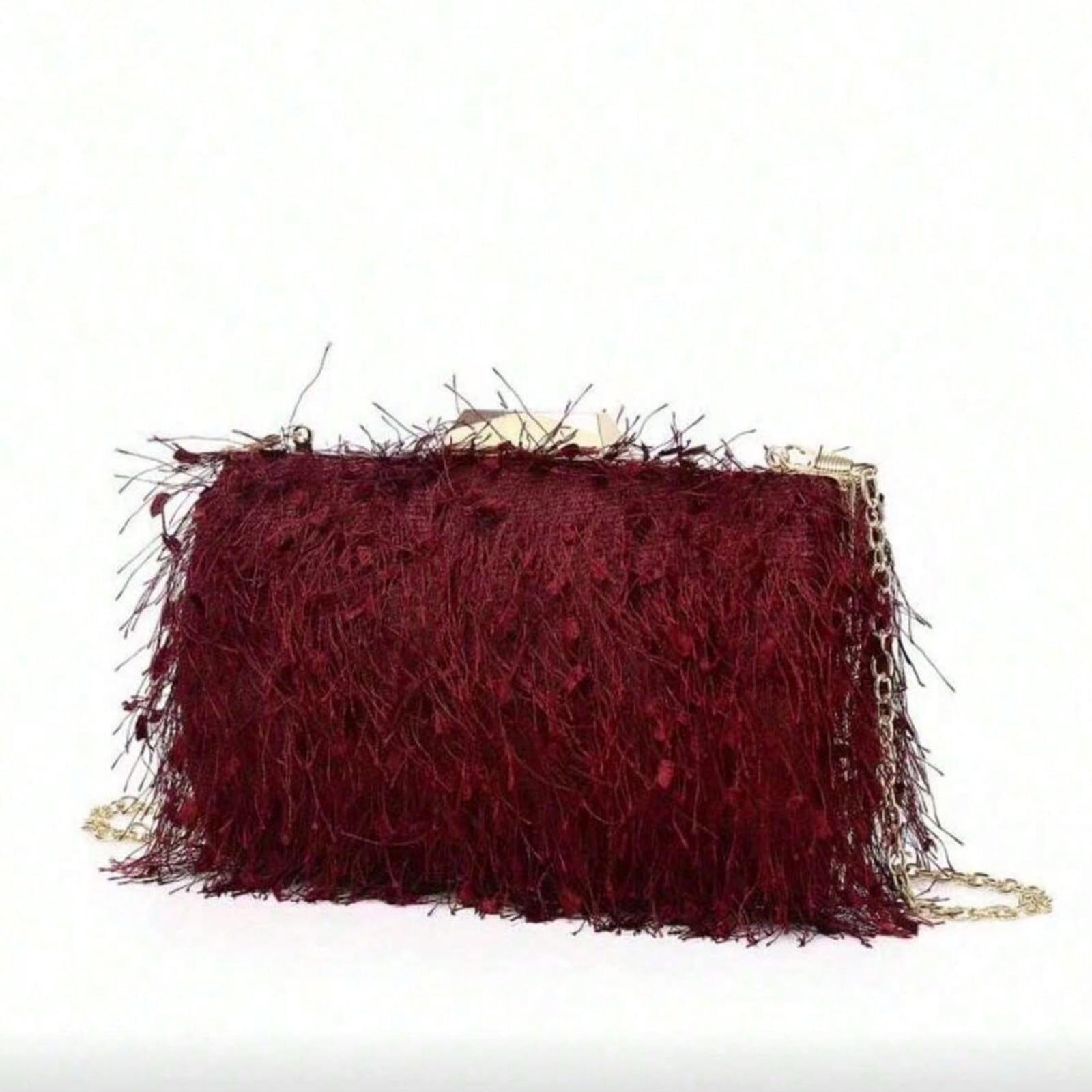Fringe Box-Shaped Evening Purse for Woman, Red Tready Party Clutch Bags Crossbody Bag Cute Wallets Shouldr Bag Party Dinner Bag for Wedding, Prom, Dinner/Banquet