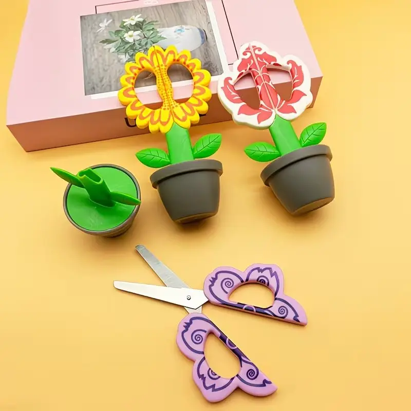 Creative Vertical Flower Shaped Office Scissors, Cute Safe Stationery Scissors for DIY Paper Craft, School Supplies, Desktop Decor Ornament
