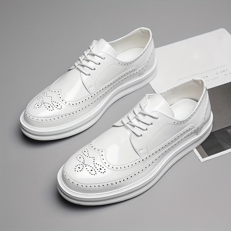 BIGWIG Men'S Fashion White Block Shoes with Thick Sole, Casual Business Wedding Office Footwear, All-Season Lace-Up Round Toe with Rubber Sole and EVA Insole for Party Vacation