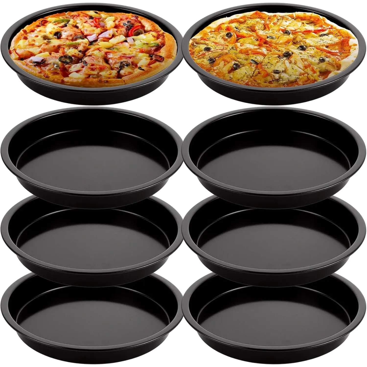 8 Pack 7Inch Deep Dish Personal Pizza Pan Set, Non-Stick Carbon Steel Round Pizza Plates Baking Trays for Oven Serving Cooking Grilling