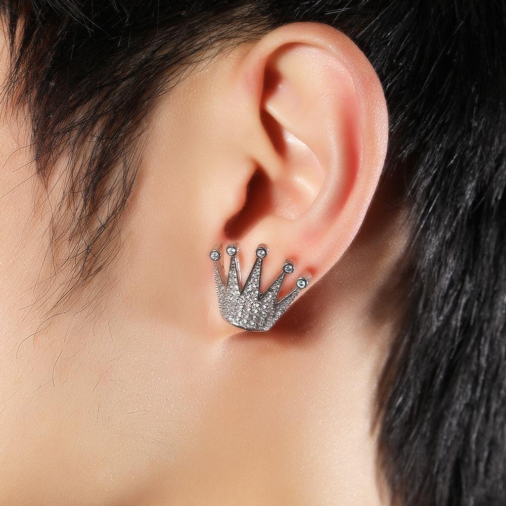 [ICE HUE]18K Gold Vacuum Plated Copper with 5A+ Sri Lanka Zircon Crown Diamond Earrings Miami Italy Mexico & Micro Inspired for Women & Men Luxury Jewelry,Daily Wear,Casual Fashion,Gift Idea,Chicano,Classic,Hip Hop,Simple,Sporty Style