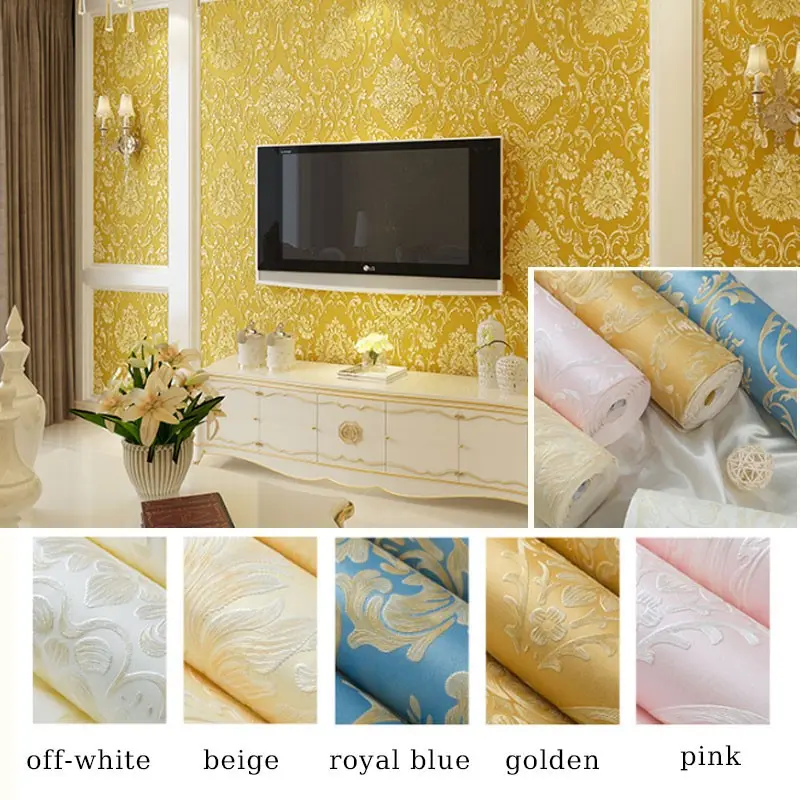 Self-Adhesive Non-Woven Wallpaper, Modern Minimalist European Style, 3D Luxury Embossed Floral Wallpaper, 20.86x118.11 Inches, Bedroom Living Room TV Background