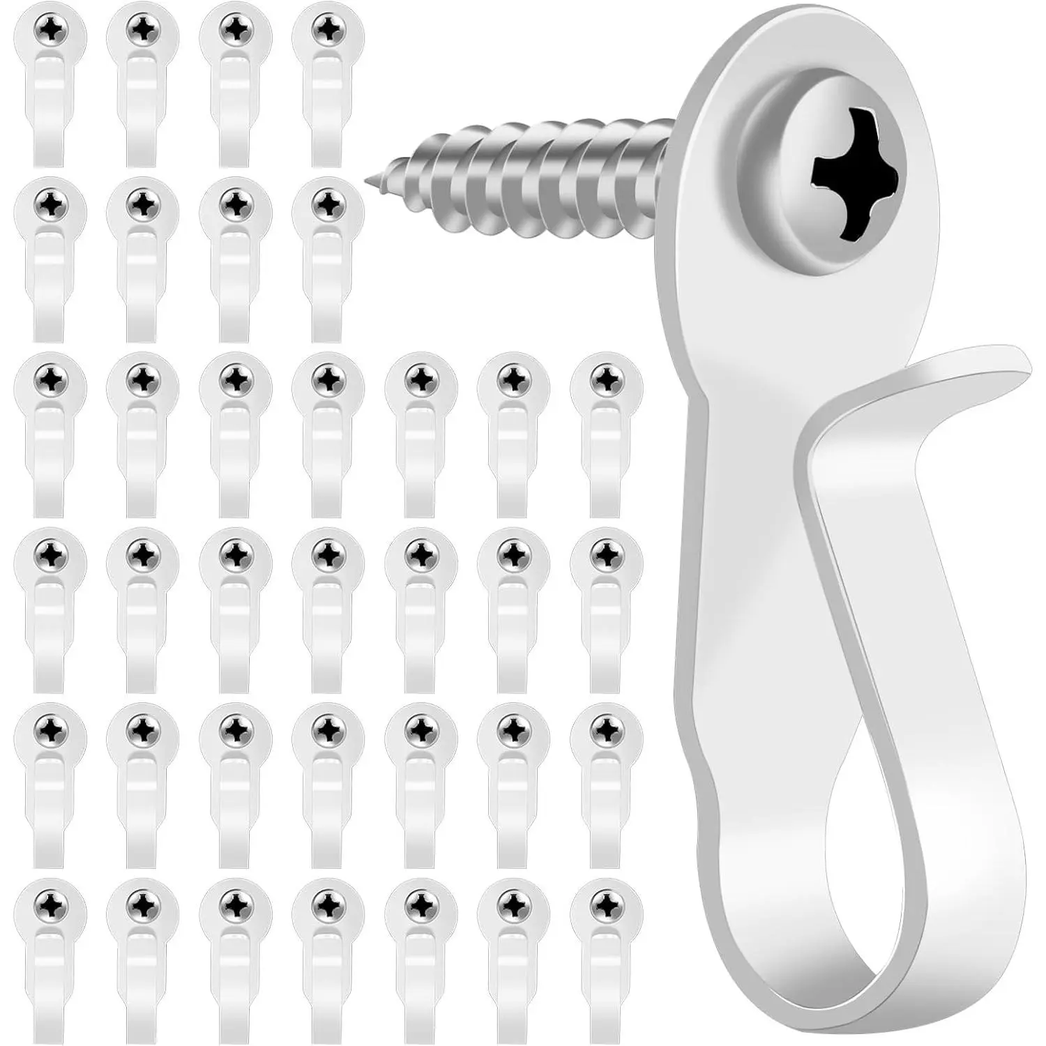 36 Pack White Stainless Steel Screw-in Light Hanger Hooks - Outdoor Rope Light Clips for Christmas, Holiday Decor, Wire and Fairy LED Lights Hanging