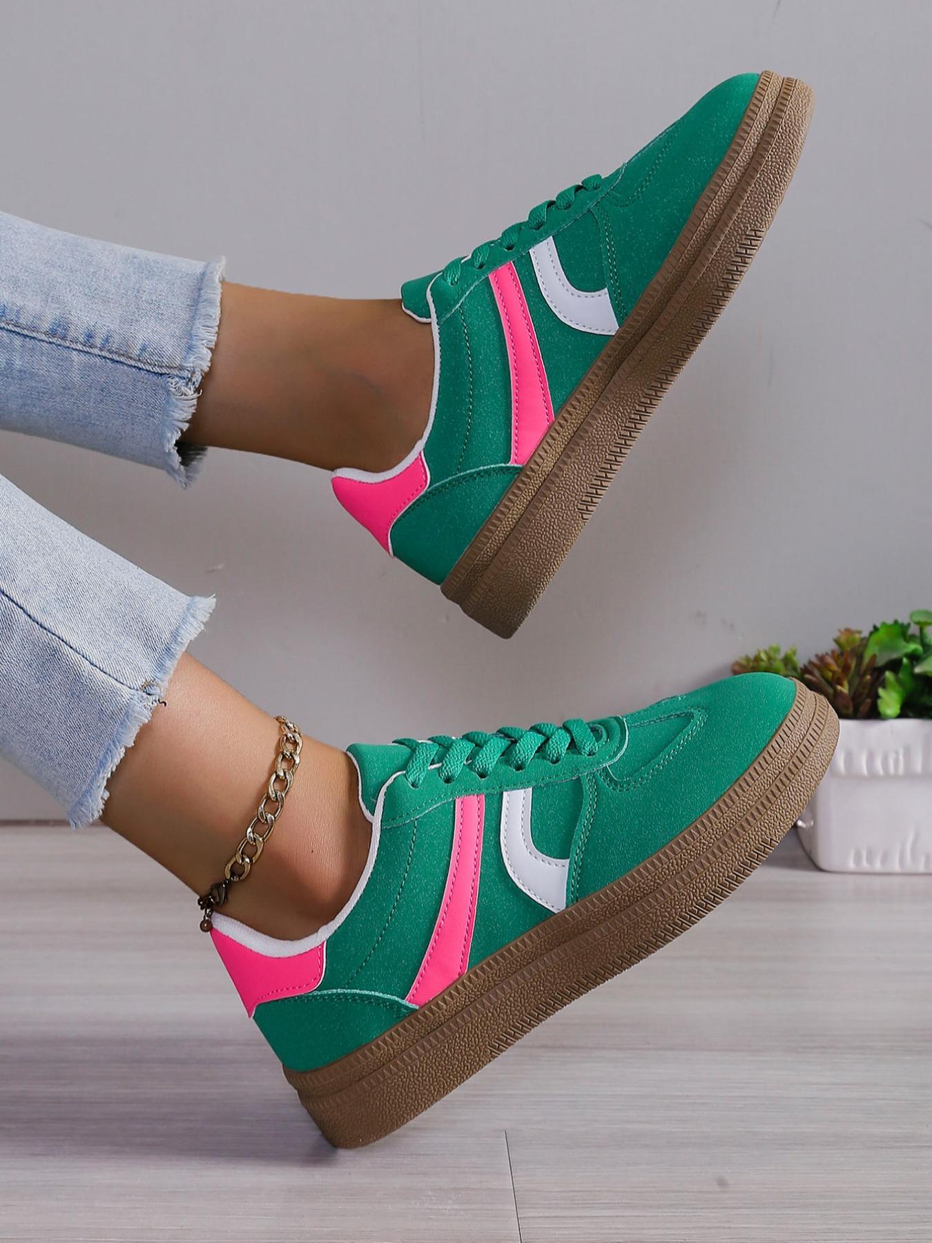 Women's Fashionable Lace Up Low Top Sneakers, Trendy Walking Sneaker, Casual Comfortable Sports Shoes for Daily Wear, Female All-match Round Toe Shoes for Summer