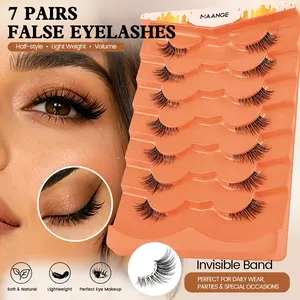 MAANGE 7 Pairs Half Lashes with Invisible Band, Natural Volume Faux Mink Eyelashes, Lightweight & Seamless Blend, Half-Style Design for Cat Eye Look, Suitable for Daily & Occasions