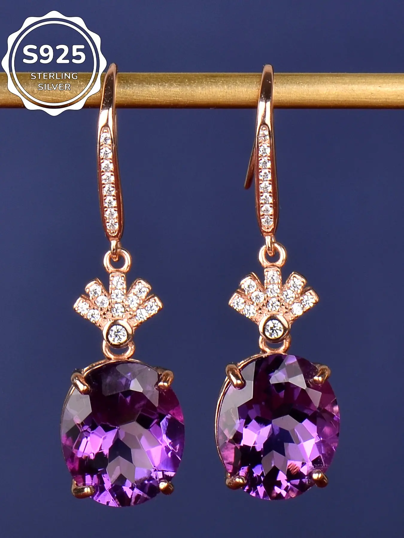 Crystal Earrings, Natural Amethyst, Rose, 2026 New Trendy Gemstone, Pure Silver Ear Studs, Elegant Jewelry