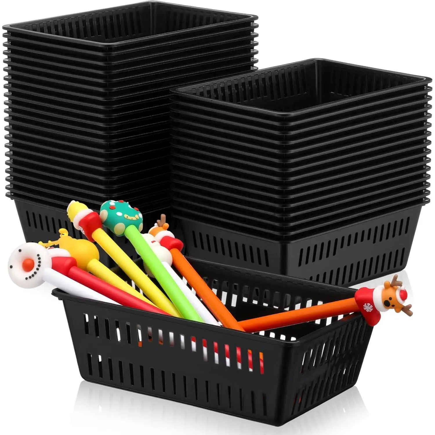 36 Pack Classroom Storage Basket Small Plastic Basket for Organizing Crayon Pencil Container Storage Bin Tray Holder for Paper Shelf Back to School Office Supply 6.1" l x 4.3" w x 2.4" h(Black)