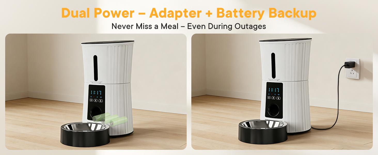 Smart Auto Cat Feeder - 2.4G WiFi & APP Control, Dual Power Backup, 10s Voice Recording & Desiccant for Fresh Food