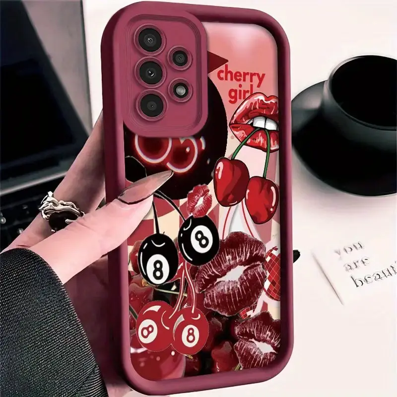 Phone Case: Cherry Lip Print Pattern For iPhone 17 16 15 14 13 12 11 PRO MAX PLUS 17AIR 16E 17E 13mini 12mini XSMAX X XS Samsung S26 S25 S24 S23 S22 S21 ULTRA PLUS A54 A53 A52 A36 A35 A33Trendy Holiday Gift Premium Soft TPU Full Coverage Case Cover, Acces