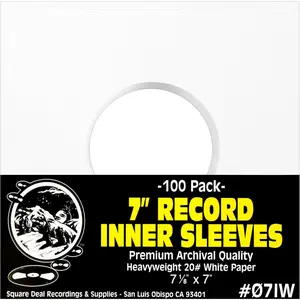 100 Archival Quality Acid-Free Heavyweight Paper Inner Sleeves for 7" Vinyl Records #07IW