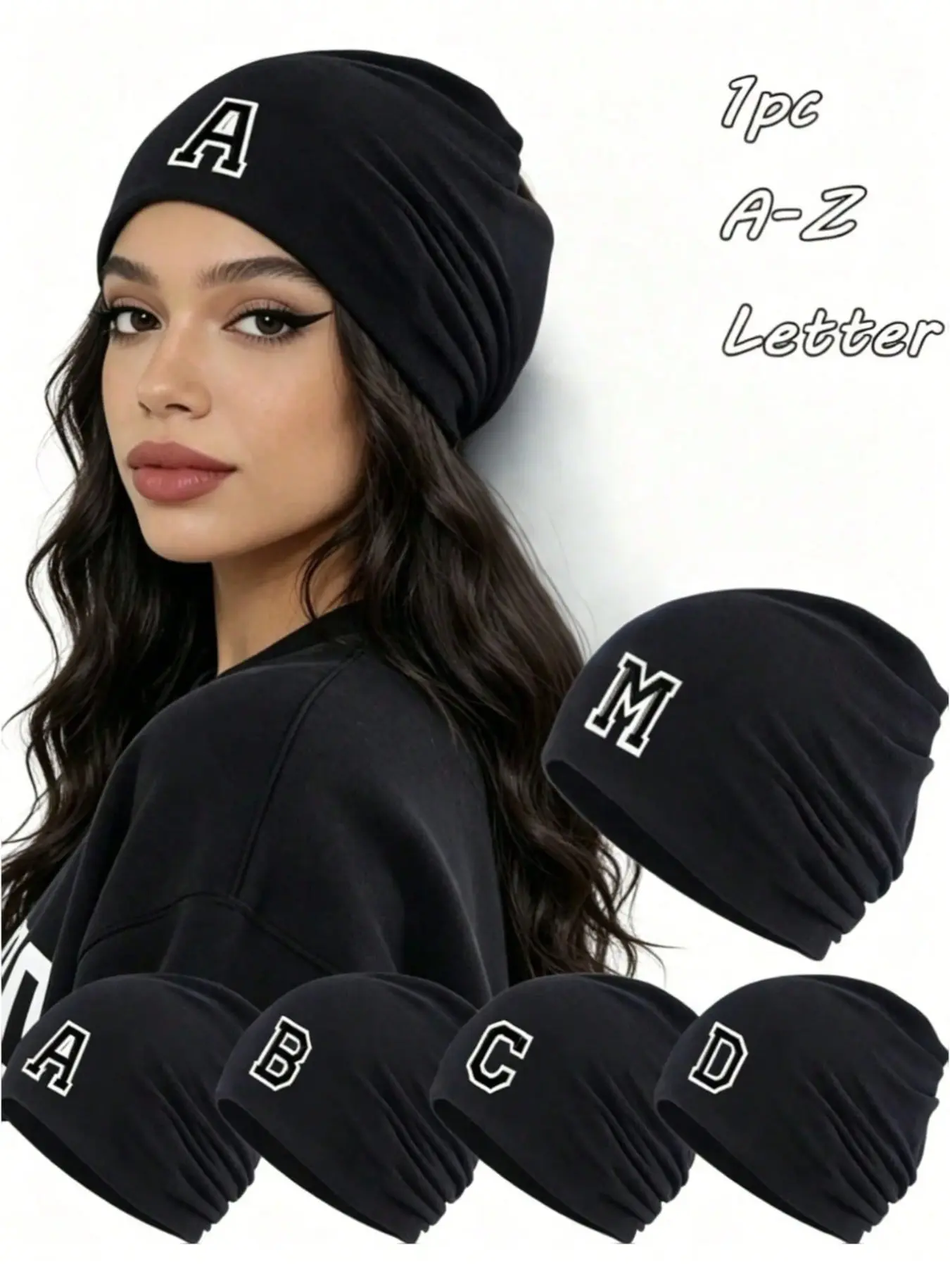 1PC Custom A‑Z Letter Slouchy Beanie, Stretchy Slouch Hat, Unisex Skullcap, Multi‑Way Wear, Winter Outdoor Activities, Daily Street Outfit, Custom Birthday Gift